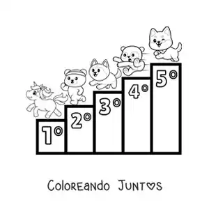 Imagen para colorear de los números ordinales del 1 al 5 para niños con dibujos animados