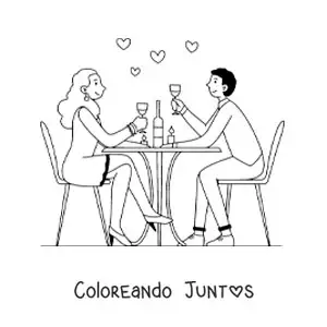 Imagen para colorear de pareja de novios enamorados en un restaurante