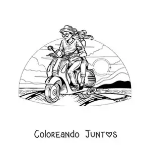 Imagen para colorear de pareja de novios en una motocicleta