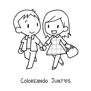 Imagen para colorear de pareja de novios caminando tomados de la mano