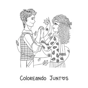 Imagen para colorear de escena romántica de una pareja agarrándose de las manos