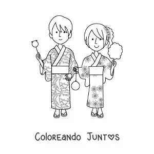 Imagen para colorear de pareja japonesa