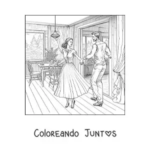 Imagen para colorear de pareja vintage bailando en casa