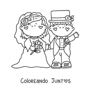 Imagen para colorear de caricatura del novio y la novia en su boda