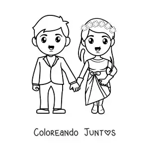 Imagen para colorear de pareja feliz en su boda
