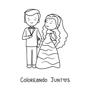 Imagen para colorear de pareja animada en el día de su casamiento