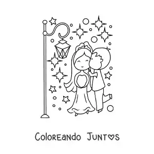 Imagen para colorear de tierna pareja en el día de su boda con estrellas