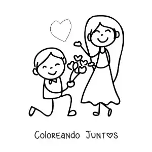 Imagen para colorear de propuesta de matrimonio animada