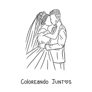 Imagen para colorear de novios besándose en su casamiento