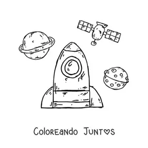 Imagen para colorear de una caricatura de un cohete en el espacio