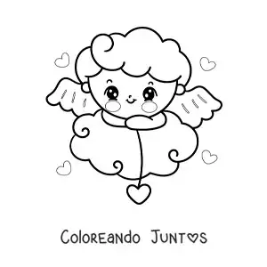 Imagen para colorear de lindo cupido bebé animado en una nube