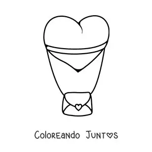 Imagen para colorear de globo con forma de corazón atado a una carta de amor