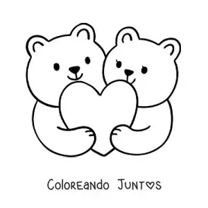 Imagen para colorear de pareja de osos abrazando un corazón