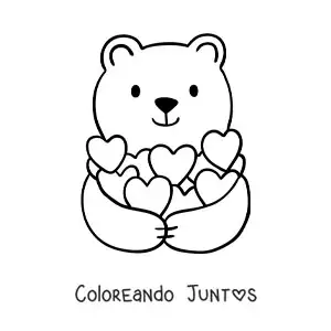 Imagen para colorear de tierno oso con corazones