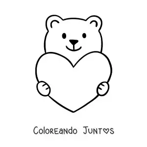 Imagen para colorear de oso animado con un corazón