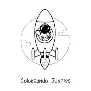 Imagen para colorear de un astronauta saludando desde un cohete espacial en vuelo