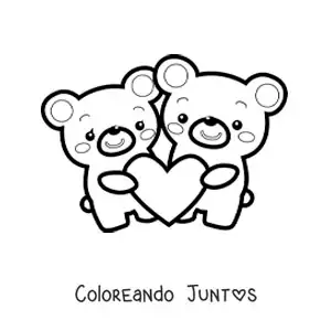 Imagen para colorear de pareja de osos animados con un corazón