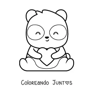 Imagen para colorear de oso panda kawaii sentado con un corazón