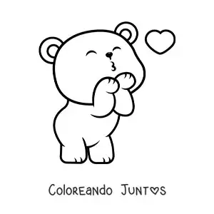 Imagen para colorear de oso animado soplando un beso