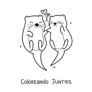 Imagen para colorear de pareja de nutrias kawaii enamoradas