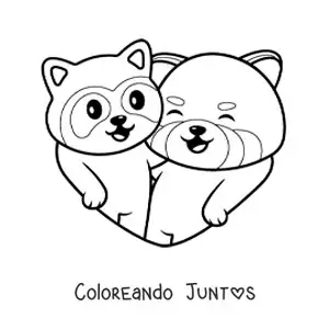 Imagen para colorear de pareja de pandas rojos animados enamorados