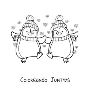 Imagen para colorear de pareja de pingüinos animados enamorados