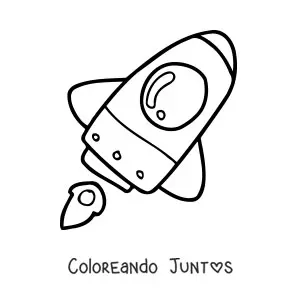 Imagen para colorear de un cohete espacial volando inclinado hacia la derecha