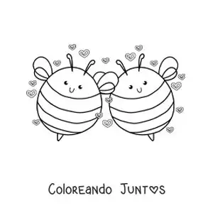 Imagen para colorear de pareja de abejas animadas enamoradas