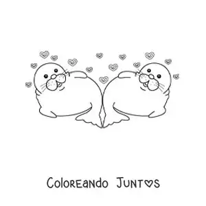 Imagen para colorear de pareja de focas animadas enamoradas