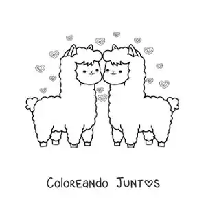 Imagen para colorear de pareja de alpacas animadas enamoradas