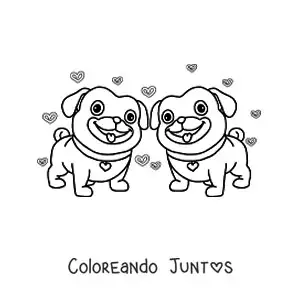 Imagen para colorear de pareja de perritos animados enamorados