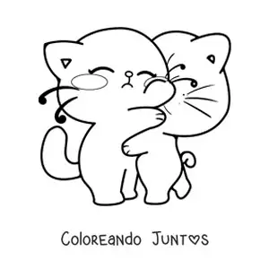 Imagen para colorear de pareja de gatos enamorados abrazados