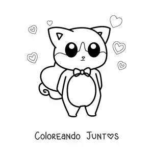 Imagen para colorear de gato kawaii elegante con un corazón
