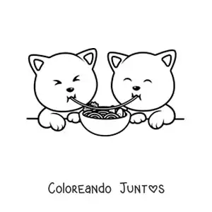 Imagen para colorear de gatitos enamorados cenando espaguetis