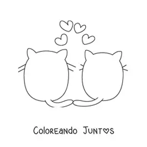 Imagen para colorear de silueta de dos gatos enamorados con corazones