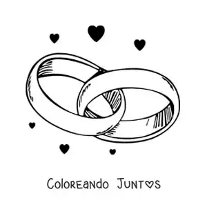 Imagen para colorear de anillos de compromiso entrelazados con corazones