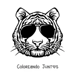 Imagen para colorear de tigre animado con lentes de sol