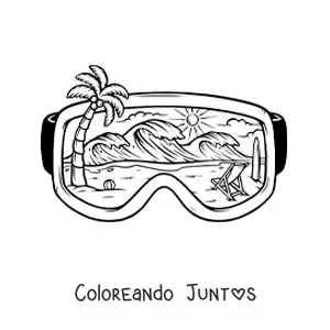Imagen para colorear de gafas de buceo con un paisaje playero