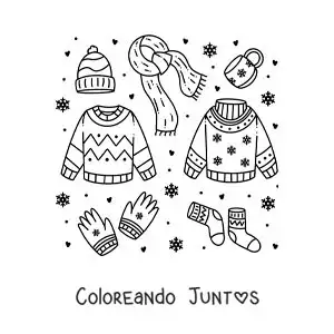 Imagen para colorear de bufanda y ropa de invierno