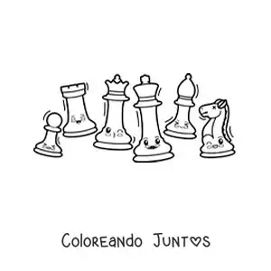 Imagen para colorear de piezas de ajedrez animadas kawaii
