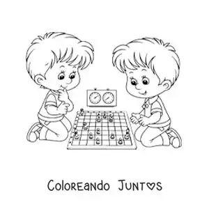 Imagen para colorear de dos niños jugando ajedrez