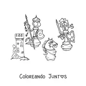 Imagen para colorear de caricaturas de las piezas del ajedrez