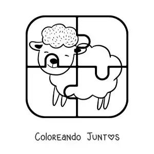 Imagen para colorear de rompecabezas recortable de 4 piezas de una oveja animada