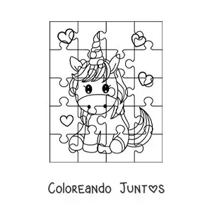 Imagen para colorear de rompecabezas recortable de un unicornio animado
