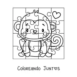 Imagen para colorear de rompecabezas recortable de un mono animado