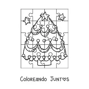 Imagen para colorear de rompecabezas navideño de un árbol de navidad