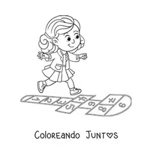 Imagen para colorear de una niña jugando al avioncito