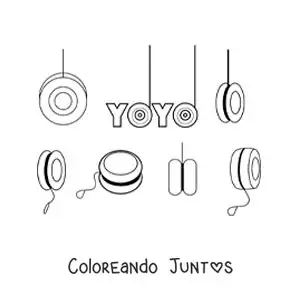 Imagen para colorear de la palabra yoyo y varios yoyos