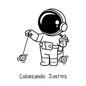 Imagen para colorear de astronauta animado jugando con dos yoyos