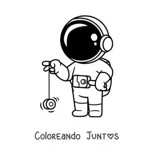 Imagen para colorear de astronauta animado jugando con un yoyo